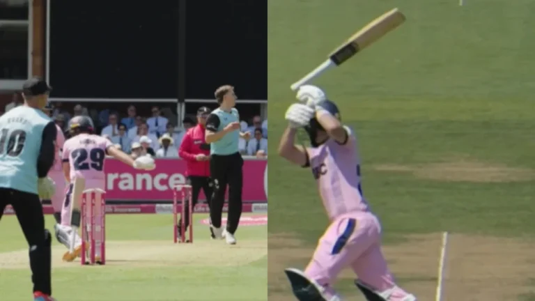 Bizarre! Ryan Higgins gets out hit wicket by his own flying bat at Lord’s: अनोखा वीडियो